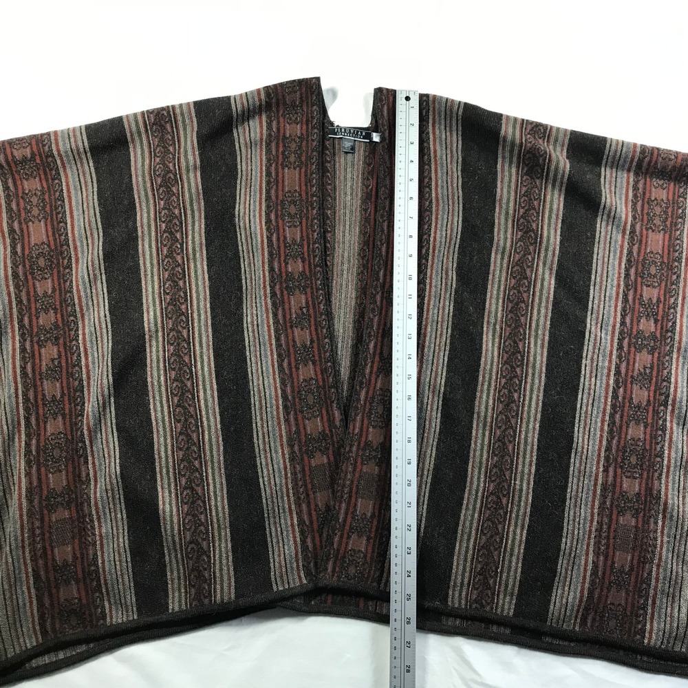 Peruvian Connection Baby Alpaca Wool Silk Ruana Wrap Brown Striped One Size Peru - Picture 2 of 6